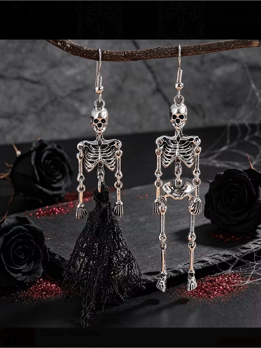 ⭐️ Silvery Skeleton Drop Earrings – Gothic Women Jewelry
